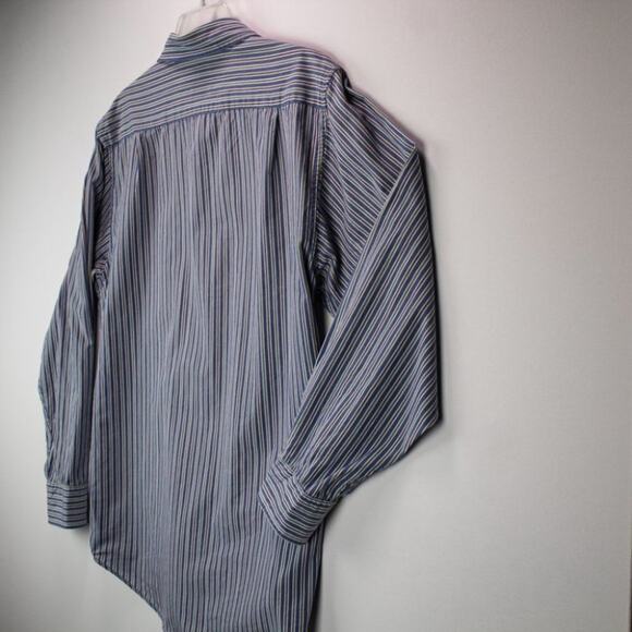 Izod Men's Shirt Size M Button Down Pinstripe Blue Brown Green White Cotton - Picture 8 of 12